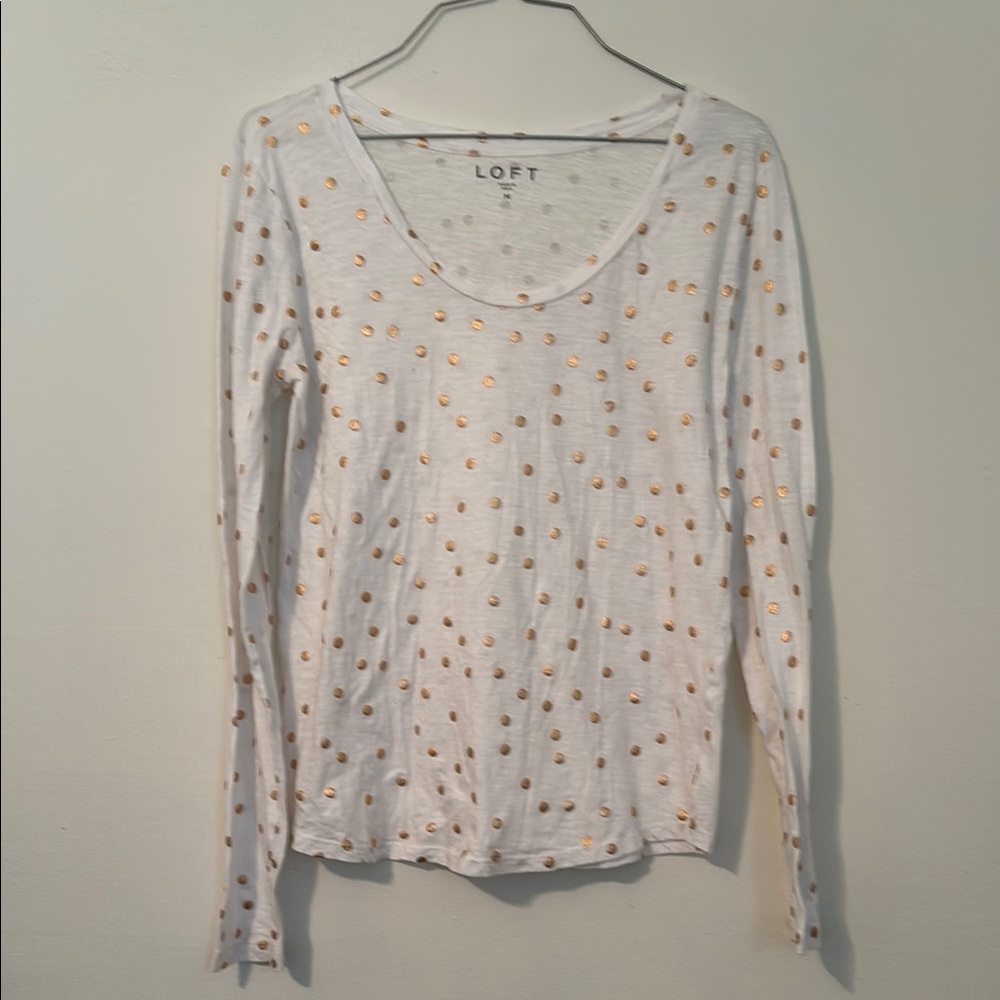 LOFT White and Gold Polka Dot Women's Top